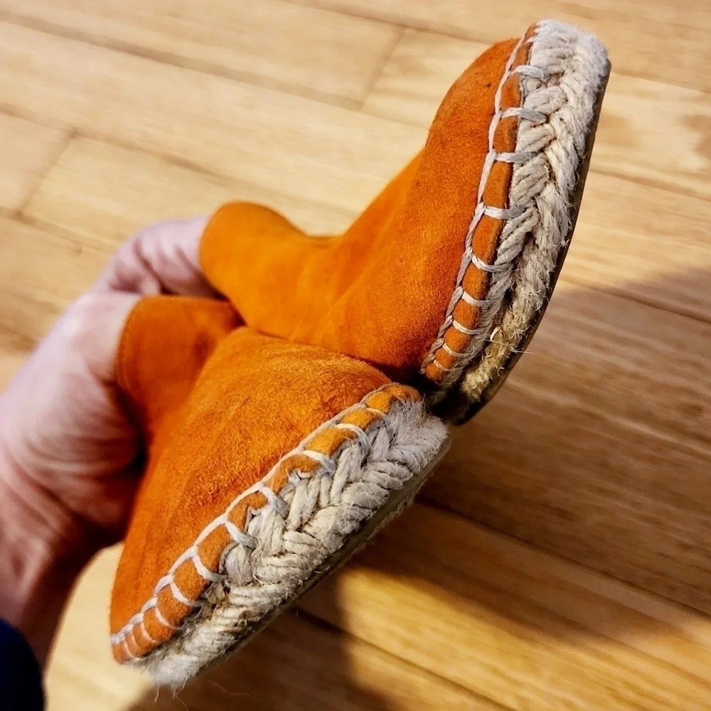 House of Harlow 1960 Callan Espadrilles Flats Burnt Orange Suede Leather Size 6